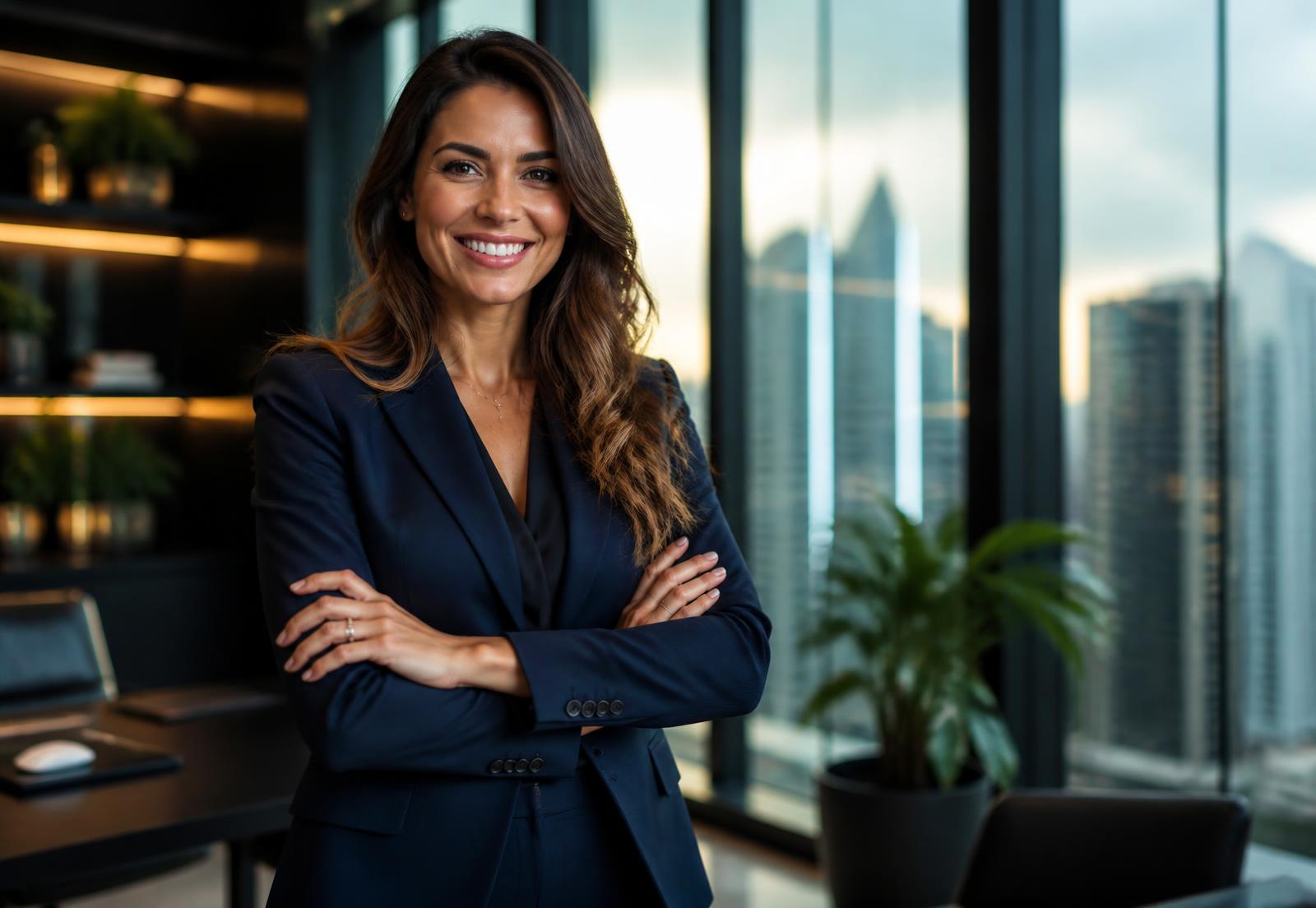Consultora financeira da SP Soluções Financeiras em escritório corporativo